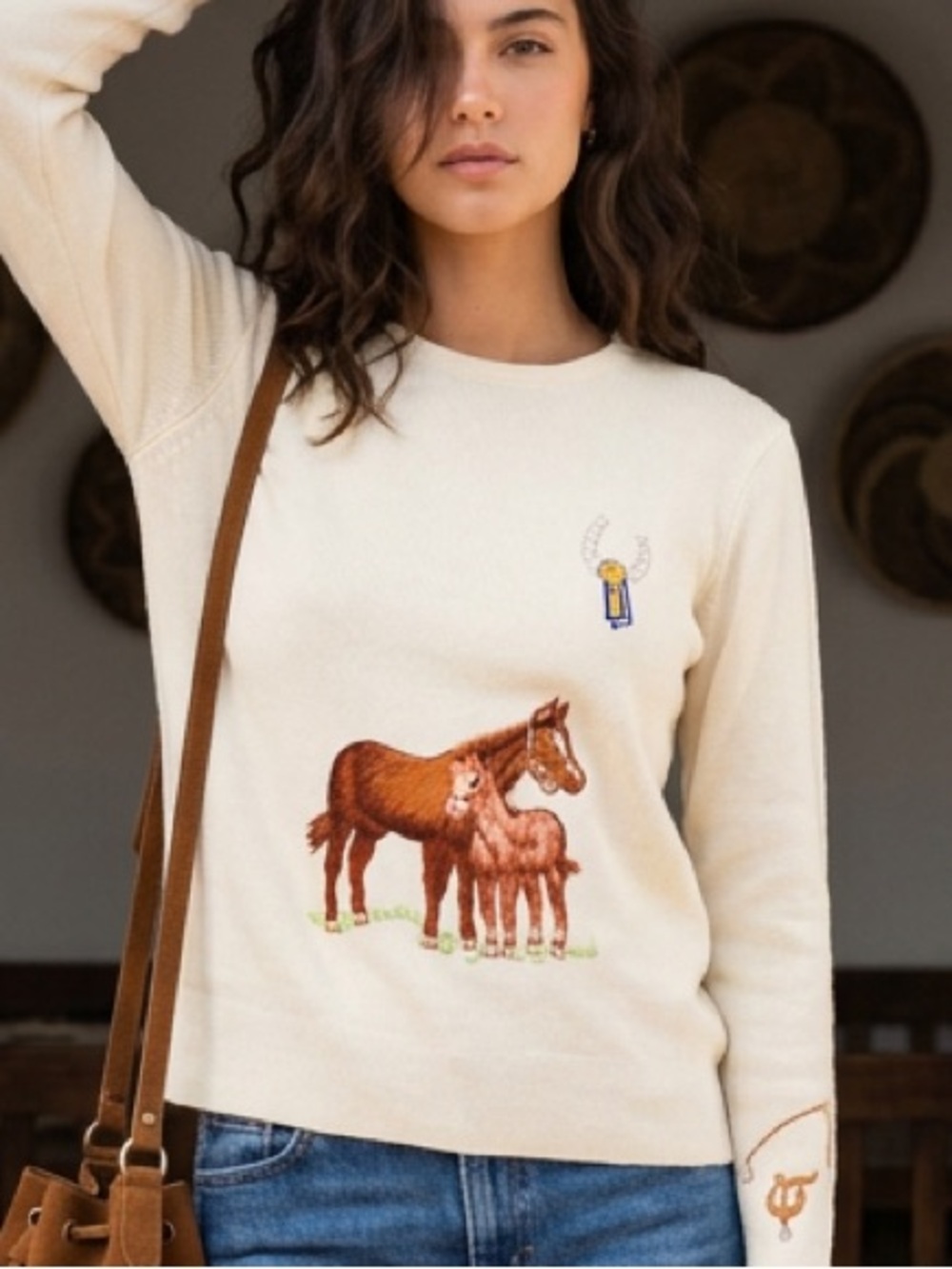 Vintage Cream Embroidered Horse Crewneck Sweater - Picture 2 of 4